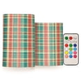 thumbnail image 1 of Yayeee Flameless Candles with Remote Flickering Battery Operated Multi Color Changing, Red Green Tartan Pattern, 1 of 7