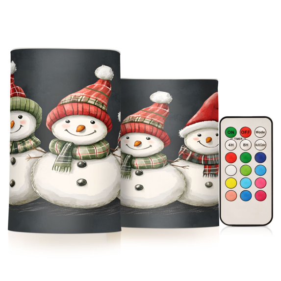 Yayeee Flameless Candles with Remote Flickering Battery Operated Multi Color Changing, Red Snowmen