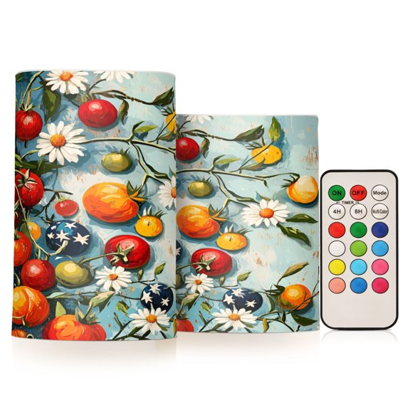 Yayeee Flameless Candles with Remote Flickering Battery Operated Multi Color Changing, Red Tomatoes