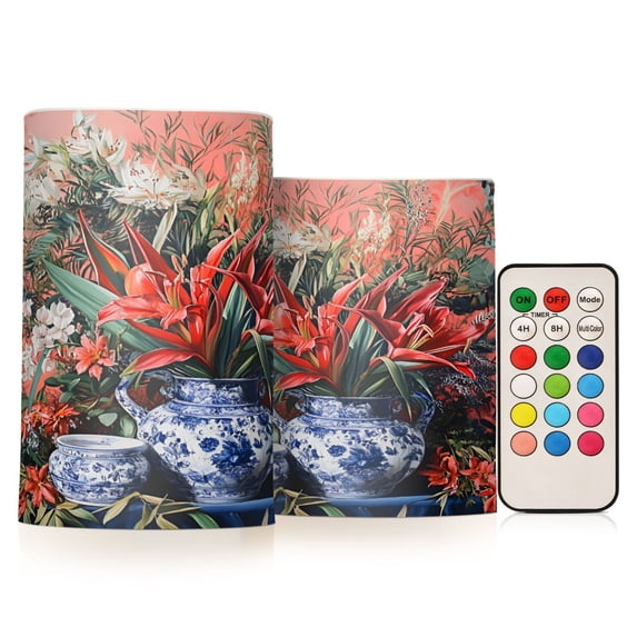Yayeee Flameless Candles with Remote Flickering Battery Operated Multi Color Changing, Red Vibrant Flowers