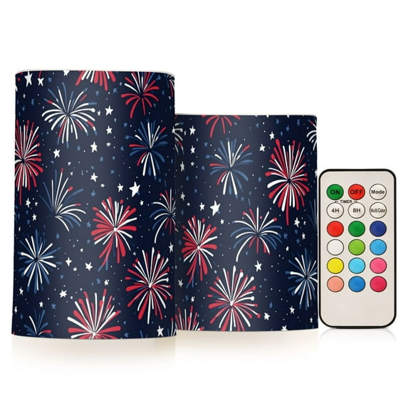 Yayeee Flameless Candles with Remote Flickering Battery Operated Multi Color Changing, Red and Blue Fireworks Pattern