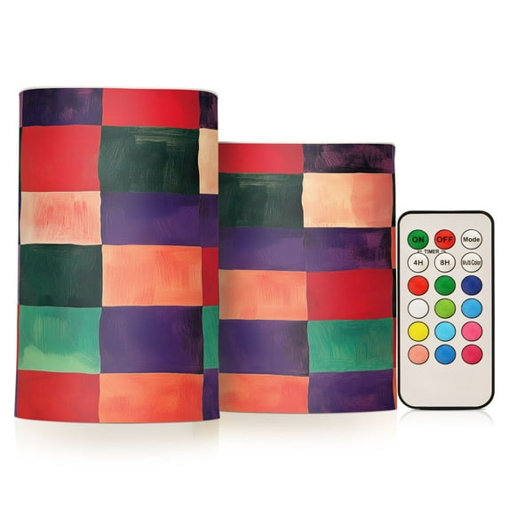 Yayeee Flameless Candles with Remote Flickering Battery Operated Multi Color Changing, Red and Purple Plaid Pattern