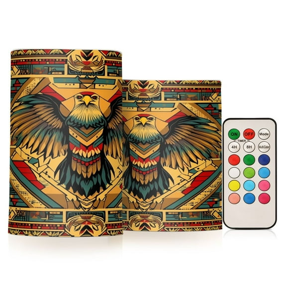 Yayeee Flameless Candles with Remote Flickering Battery Operated Multi Color Changing, Retro Abstract Eagle