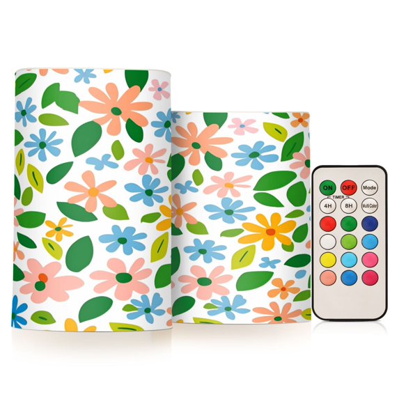 Yayeee Flameless Candles with Remote Flickering Battery Operated Multi Color Changing, Retro Blue Floral