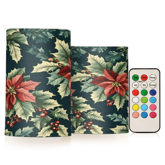 Yayeee Flameless Candles with Remote Flickering Battery Operated Multi Color Changing, Retro Christmas Poinsettia