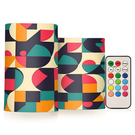 Yayeee Flameless Candles with Remote Flickering Battery Operated Multi Color Changing, Retro Geometric