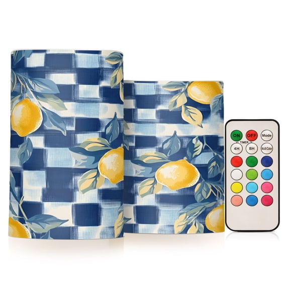 Yayeee Flameless Candles with Remote Flickering Battery Operated Multi Color Changing, Retro Plaid Lemon