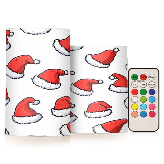 Yayeee Flameless Candles with Remote Flickering Battery Operated Multi Color Changing, Santa Hats Pattern