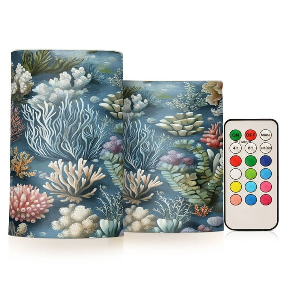 Yayeee Flameless Candles with Remote Flickering Battery Operated Multi Color Changing, Sea Plants Pattern