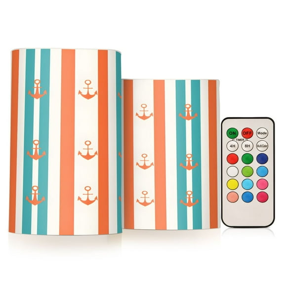 Yayeee Flameless Candles with Remote Flickering Battery Operated Multi Color Changing, Simple Nautical Pattern
