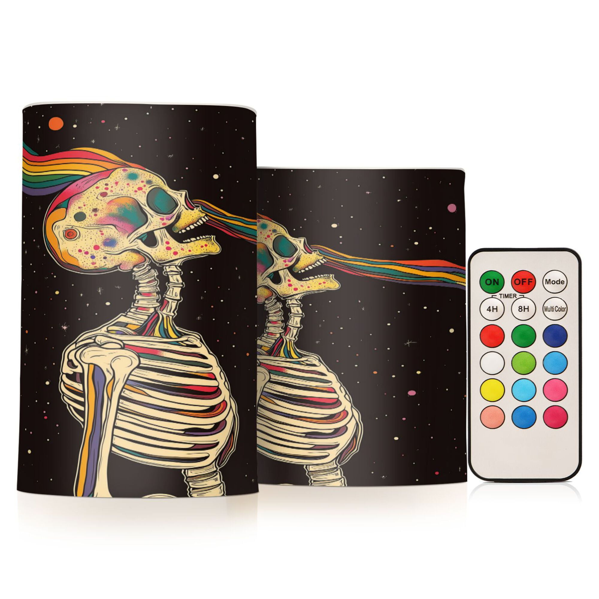 Yayeee Flameless Candles with Remote Flickering Battery Operated Multi Color Changing, Skeleton Stripes