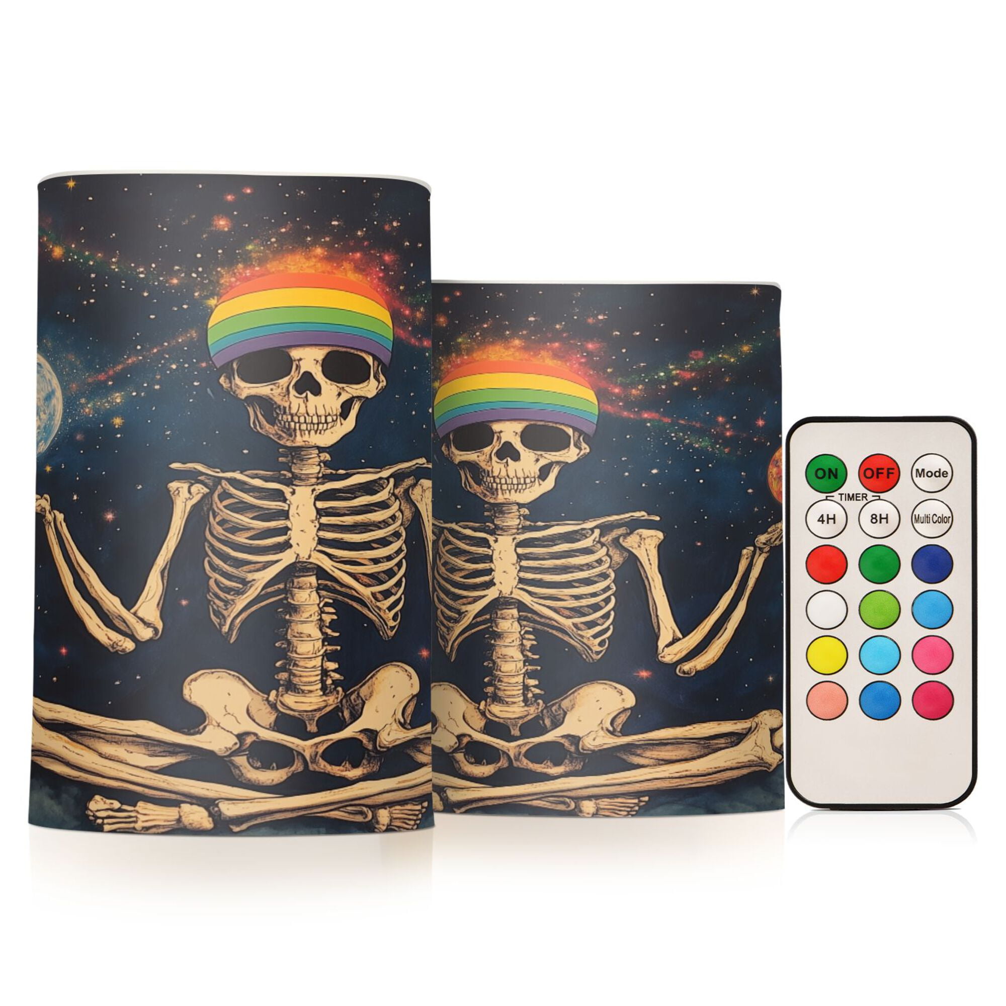 Yayeee Flameless Candles with Remote Flickering Battery Operated Multi Color Changing, Skeleton with Rainbow