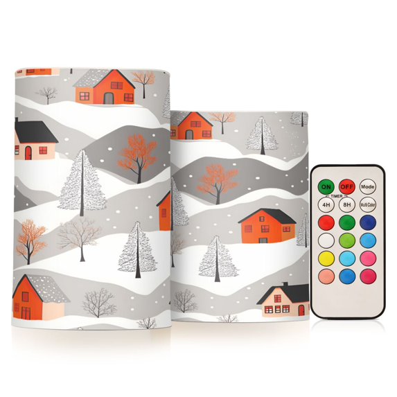 Yayeee Flameless Candles with Remote Flickering Battery Operated Multi Color Changing, Snow Cartoon Houses