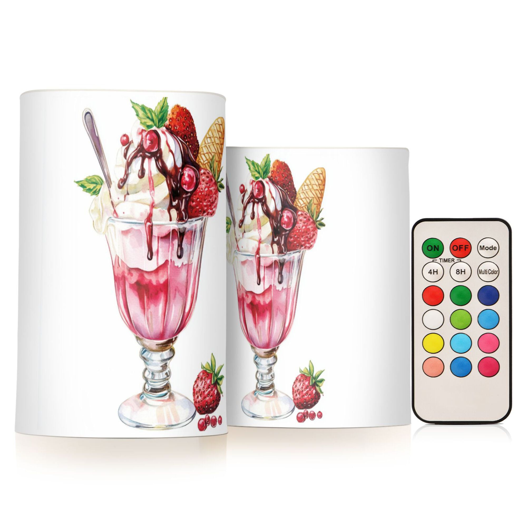 Yayeee Flameless Candles with Remote Flickering Battery Operated Multi Color Changing, Strawberry Ice Cream Pattern