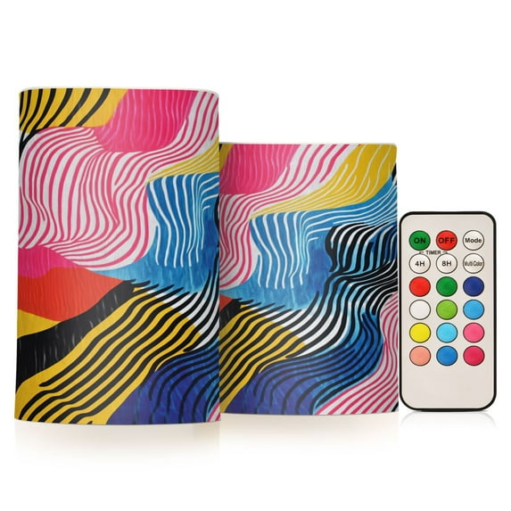 Yayeee Flameless Candles with Remote Flickering Battery Operated Multi Color Changing, Stripes Pattern