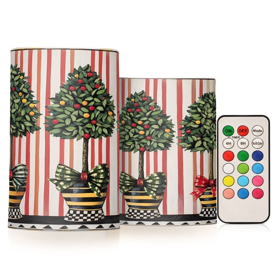 Yayeee Flameless Candles with Remote Flickering Battery Operated Multi Color Changing, Stripes Trees