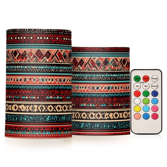 Yayeee Flameless Candles with Remote Flickering Battery Operated Multi Color Changing, Tribal Geometric