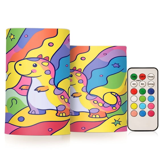 Yayeee Flameless Candles with Remote Flickering Battery Operated Multi Color Changing, Vibrant Dinosaur