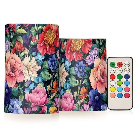 Yayeee Flameless Candles with Remote Flickering Battery Operated Multi Color Changing, Gothic Floral Print