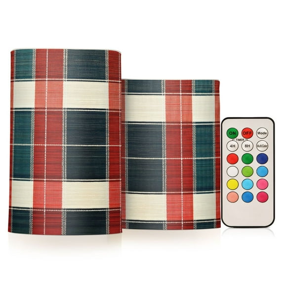 Yayeee Flameless Candles with Remote Flickering Battery Operated Multi Color Changing, Vibrant Red Tartan Pattern