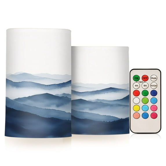 Yayeee Flameless Candles with Remote Flickering Battery Operated Multi Color Changing, Watercolor Mountains