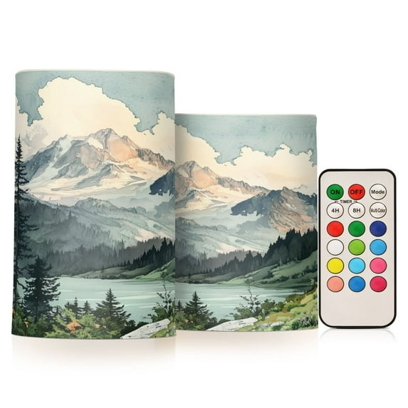 Yayeee Flameless Candles with Remote Flickering Battery Operated Multi Color Changing, Watercolor Mountatin
