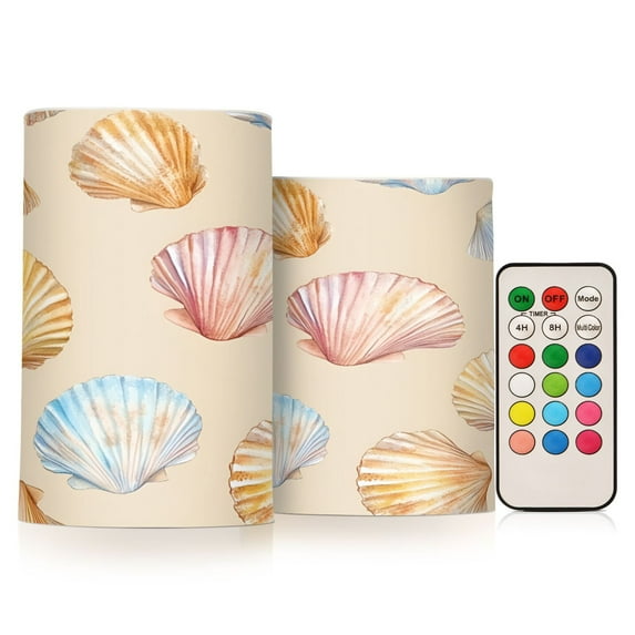 Yayeee Flameless Candles with Remote Flickering Battery Operated Multi Color Changing, Watercolor Seashell