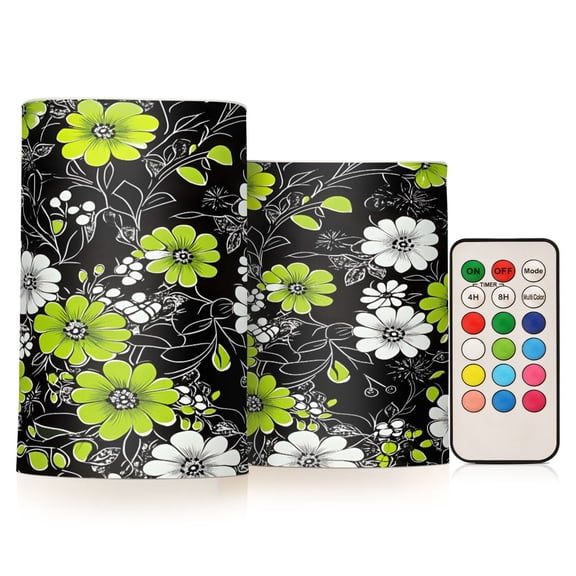 Yayeee Flameless Candles with Remote Flickering Battery Operated Multi Color Changing, White Flower Pattern