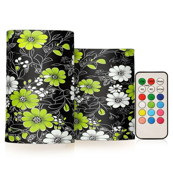 Yayeee Flameless Candles with Remote Flickering Battery Operated Multi Color Changing, White Flower Pattern