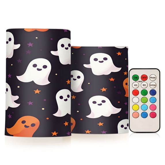 Yayeee Flameless Candles with Remote Flickering Battery Operated Multi Color Changing, White Halloween Ghosts