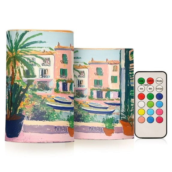 Yayeee Flameless Candles with Remote Flickering Battery Operated Multi Color Changing, Beige Abstract