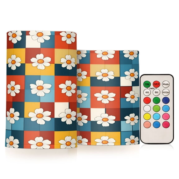 Yayeee Flameless Candles with Remote Flickering Battery Operated Multi Color Changing, Yellow Checkered Daisy