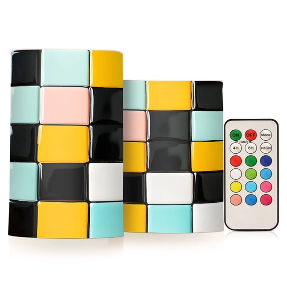 Yayeee Flameless Candles with Remote Flickering Battery Operated Multi Color Changing, Yellow Checkered Pattern