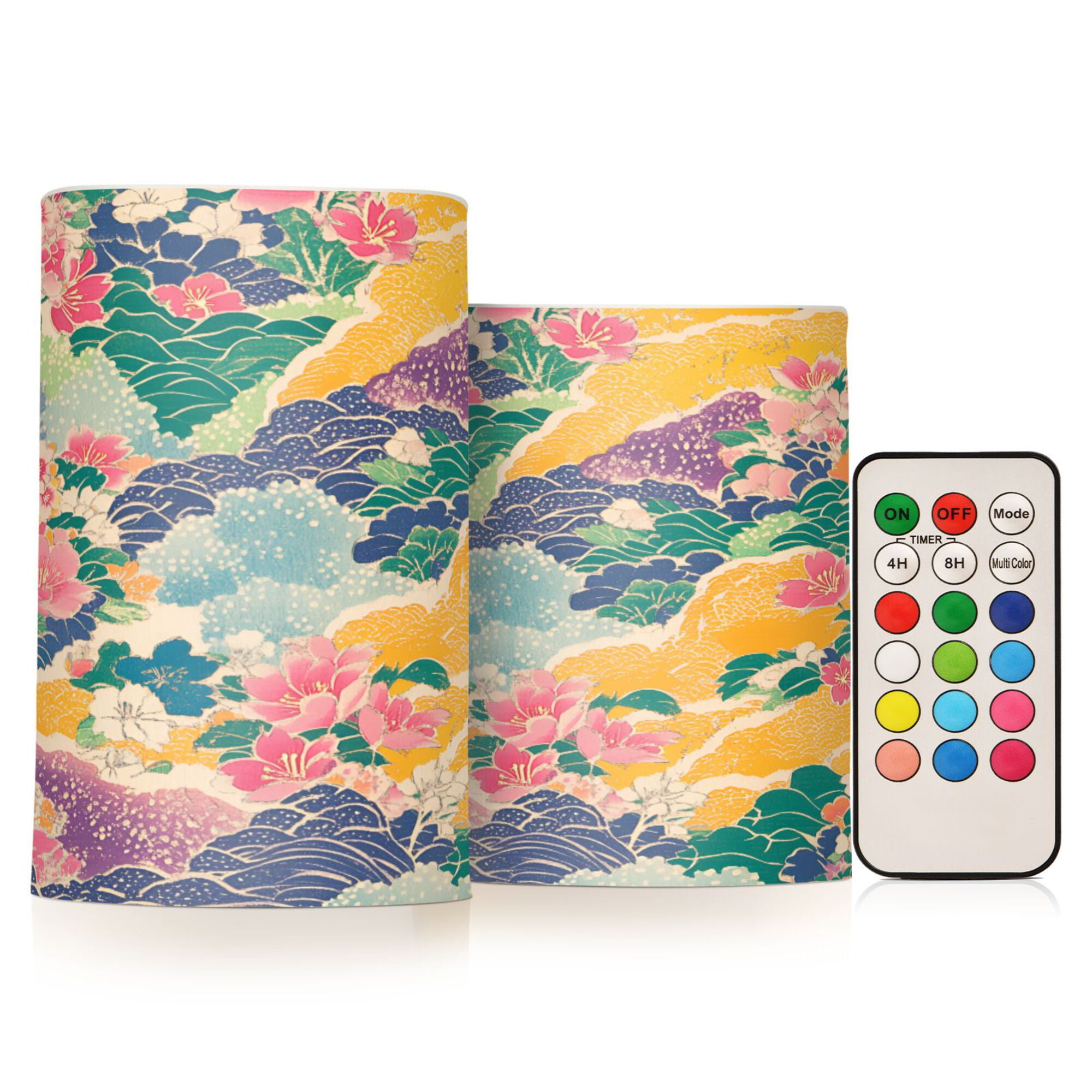 Yayeee Flameless Candles with Remote Flickering Battery Operated Multi Color Changing, Yellow Floral Wave