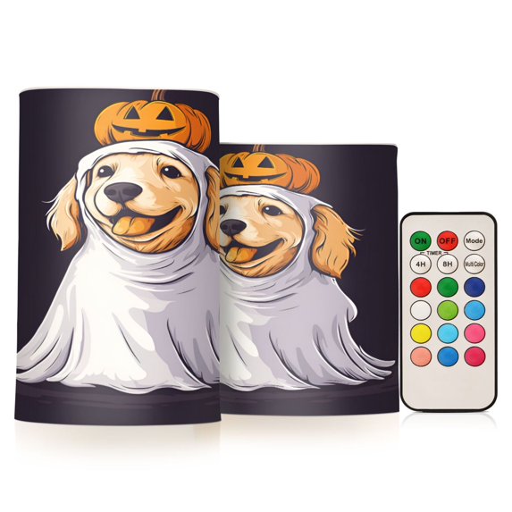 Yayeee Flameless Candles with Remote Flickering Battery Operated Multi Color Changing, Yellow Halloween Dog