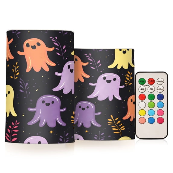 Yayeee Flameless Candles with Remote Flickering Battery Operated Multi Color Changing, Yellow Halloween Ghosts