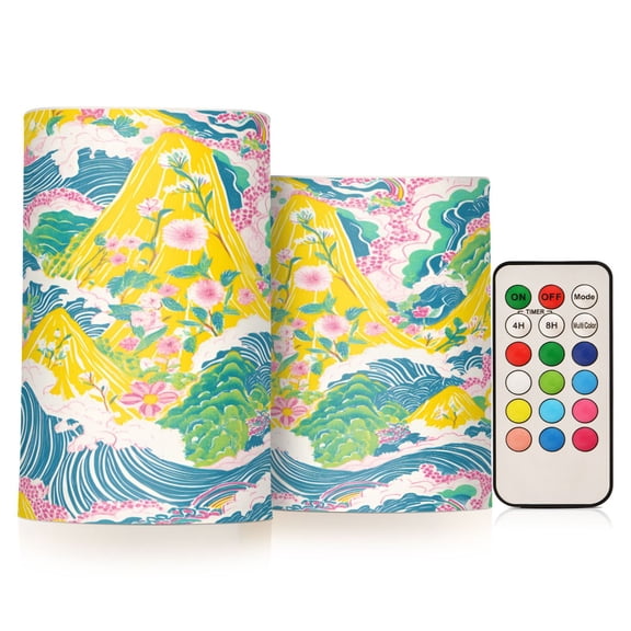 Yayeee Flameless Candles with Remote Flickering Battery Operated Multi Color Changing, Yellow Mountains