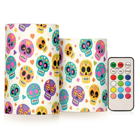 Yayeee Flameless Candles with Remote Flickering Battery Operated Multi Color Changing, Yellow Skull Pattern