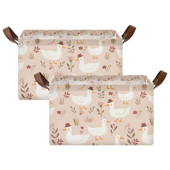Yayeee Foldable Storage Basket for Shelves Set of 2 Waterproof Cloth Bins with Handles, Cartoon Goose Pattern