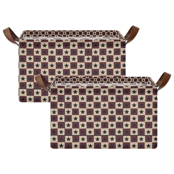 Yayeee Foldable Storage Basket for Shelves Set of 2 Waterproof Cloth Bins with Handles, Checkered Stars Pattern
