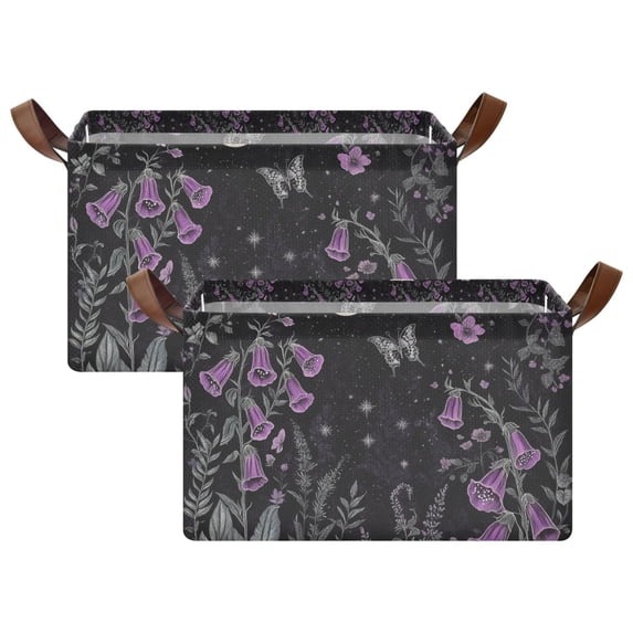 Yayeee Foldable Storage Basket for Shelves Set of 2 Waterproof Cloth Bins with Handles, Gothic Floral Print