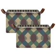 thumbnail image 1 of Yayeee Foldable Storage Basket for Shelves Set of 2 Waterproof Cloth Bins with Handles, Green Tartan Pattern, 1 of 7
