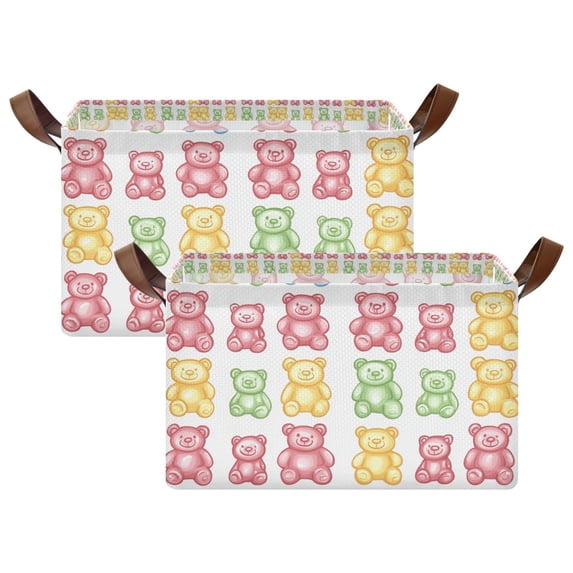 Yayeee Foldable Storage Basket for Shelves Set of 2 Waterproof Cloth Bins with Handles, Gummy Bear Pattern