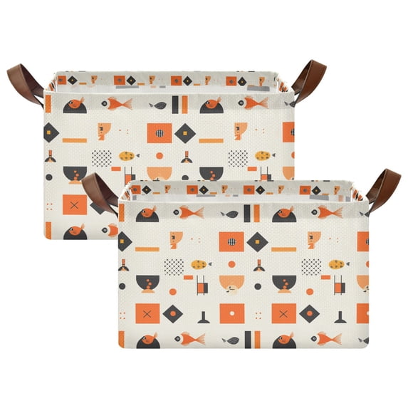 Yayeee Foldable Storage Basket for Shelves Set of 2 Waterproof Cloth Bins with Handles, Minimalist Geometric Pattern