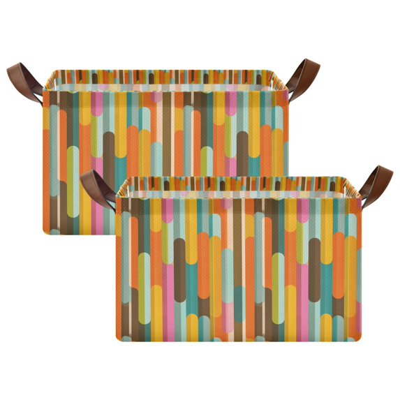 Yayeee Foldable Storage Basket for Shelves Set of 2 Waterproof Cloth Bins with Handles, Retro Abstract Pattern