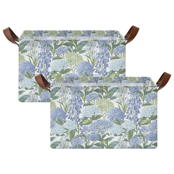 Yayeee Foldable Storage Basket for Shelves Set of 2 Waterproof Cloth Bins with Handles, Vibrant Hydrangeas Pattern