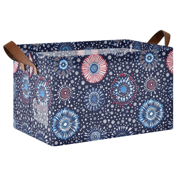 Yayeee Foldable Storage Basket for Shelves Waterproof Cloth Bins with Handles, Blue Fireworks Pattern
