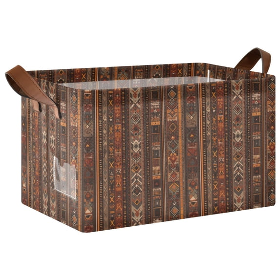 Yayeee Foldable Storage Basket for Shelves Waterproof Cloth Bins with Handles, Brown Tribal Pattern