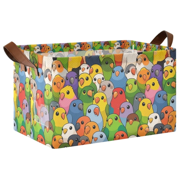 Yayeee Foldable Storage Basket for Shelves Waterproof Cloth Bins with Handles, Cartoon Birds Pattern