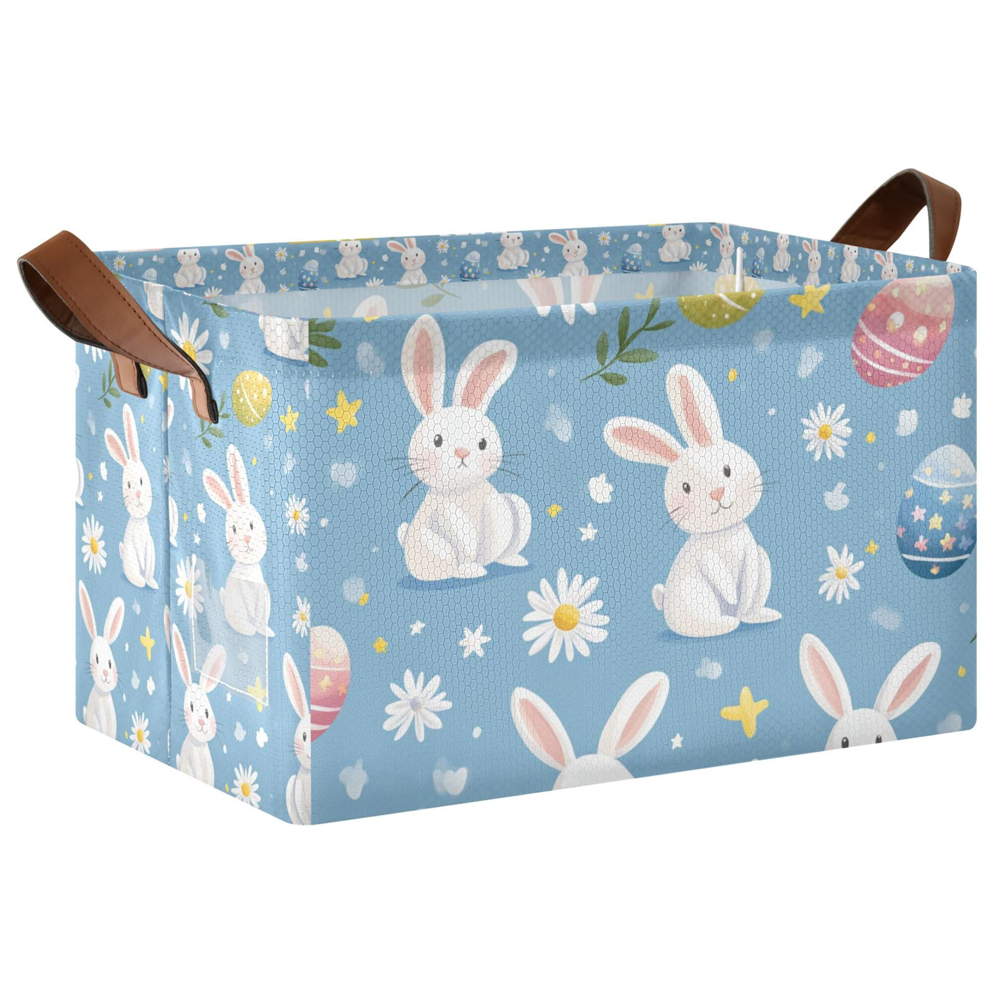 Yayeee Foldable Storage Basket for Shelves Waterproof Cloth Bins with Handles, Cartoon Easter Bunnies
